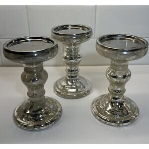 3 VTG Crate and Barrel‎ Mercury Glass Pillars Candle Holders 6.5”